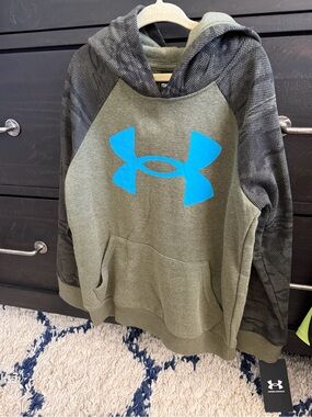 Under Armour Olive Hoodie with Bright Blue Logo